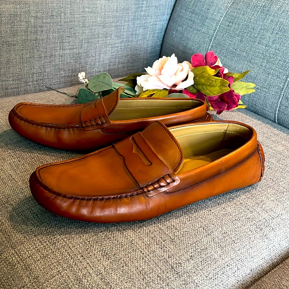 Vince Camuto Men’s Cognac Leather Penny Loafers Slip-On Size 11M Preloved